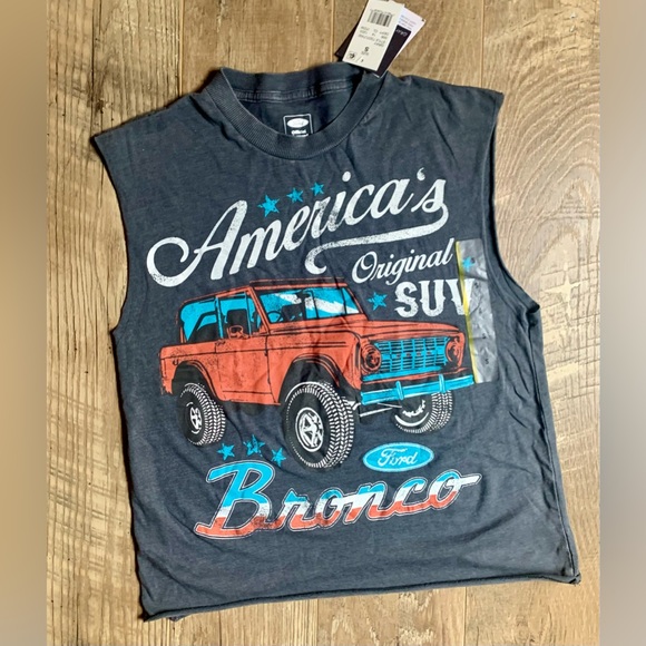 Ford Gray Crop Top Vintage Bronco Graphic NWT SZ Small - Picture 1 of 3